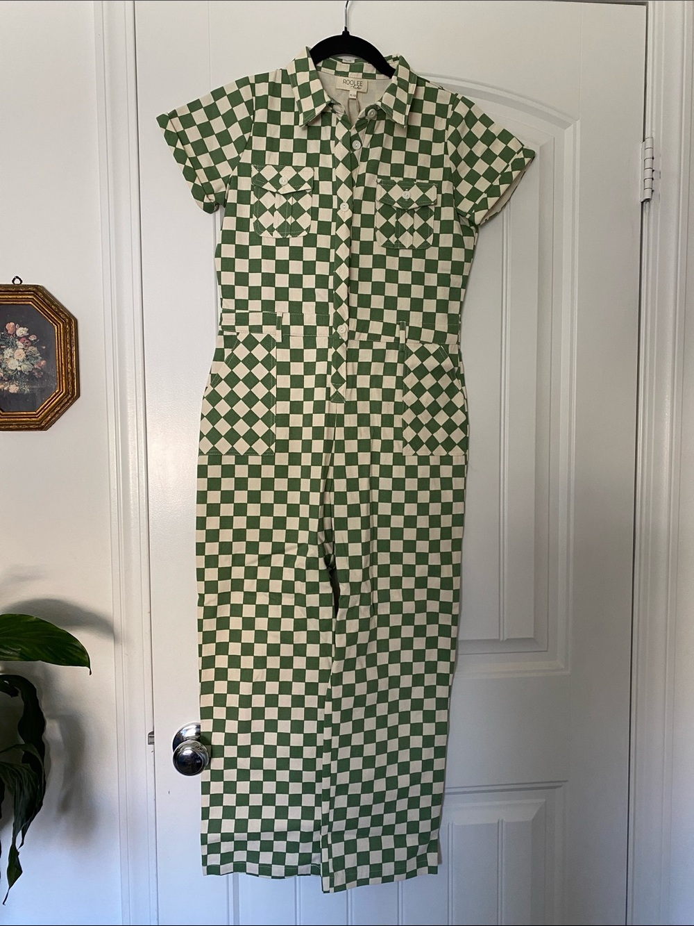 Roolee Kids Green & Cream Checker Jumpsuit